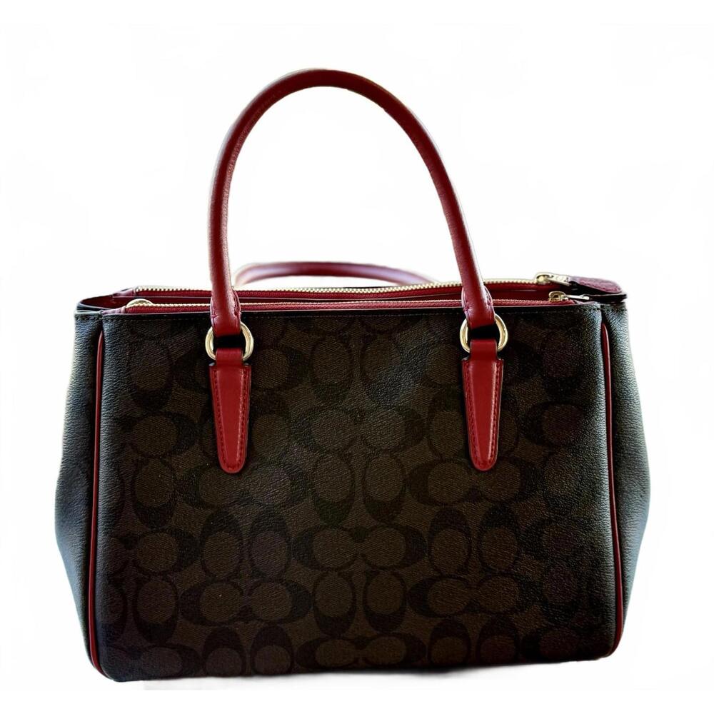 👜 Coach Rowan Satchel in Signature Canvas with Red Leather Trim NWOT - Picture 3 of 15